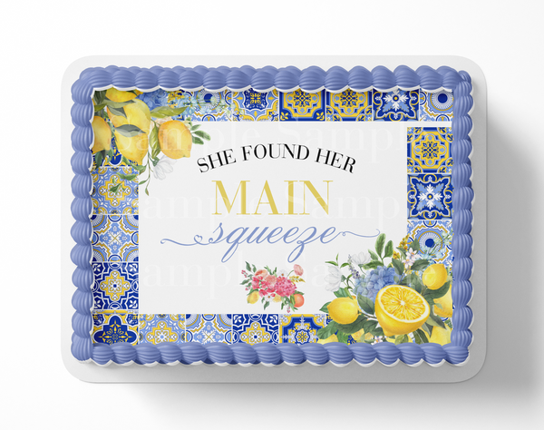 Mediterranean Tile Lemon Bridal Shower Edible Cake Topper – Customizable, Perfect for Amalfi Coast or Italian Theme