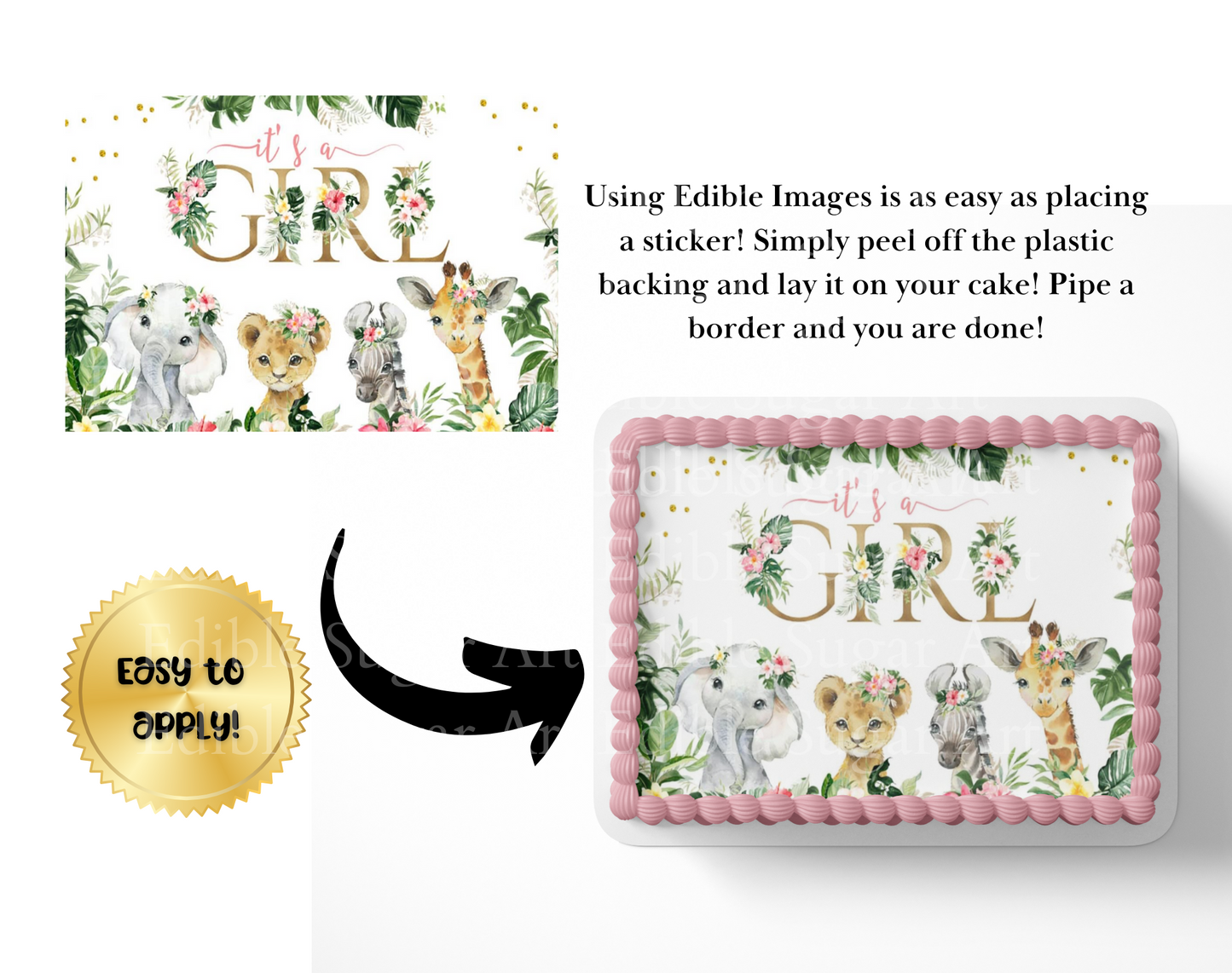 It's A Girl Safari Baby Shower Cake Topper
