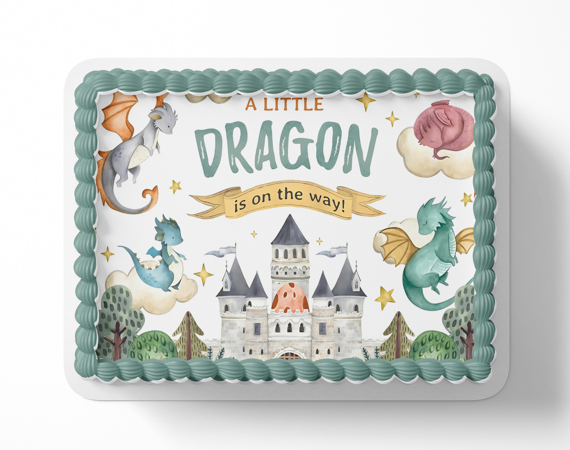 Dragon Baby Shower Cake Topper,  A Little Dragon is on The Way, Boy Dragon Baby Shower, Girl Dragon baby Shower, Watercolor Dragons, Mythical Storybook Baby Shower