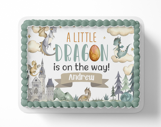 Dragon Baby Shower Cake Topper,  A Little Dragon is on The Way, Boy Dragon Baby Shower, Girl Dragon baby Shower, Watercolor Dragons, Mythical Storybook Baby Shower