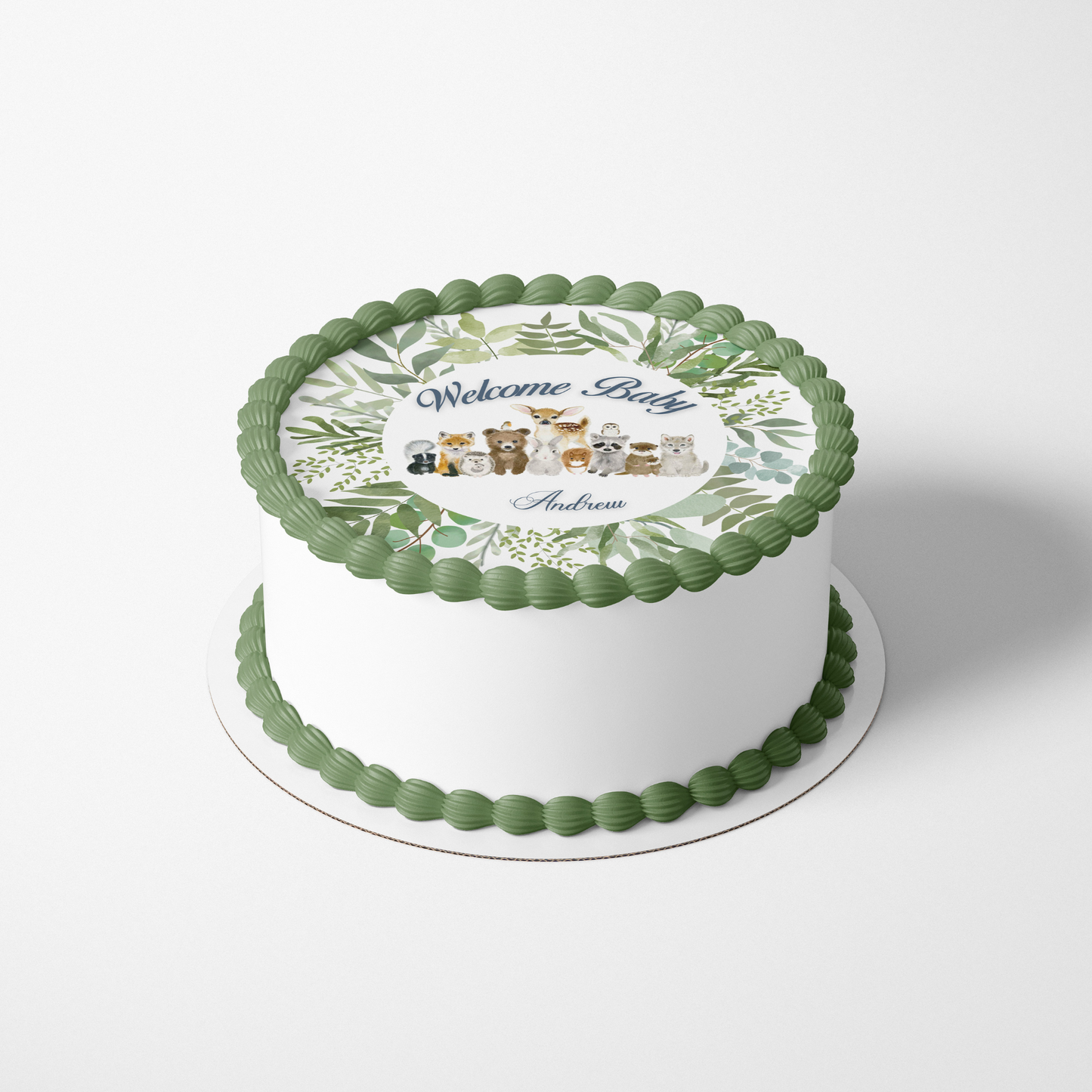 WOODLAND BABY SHOWER Cake topper edible image customizable BABY BOY WOODLAND CAKE