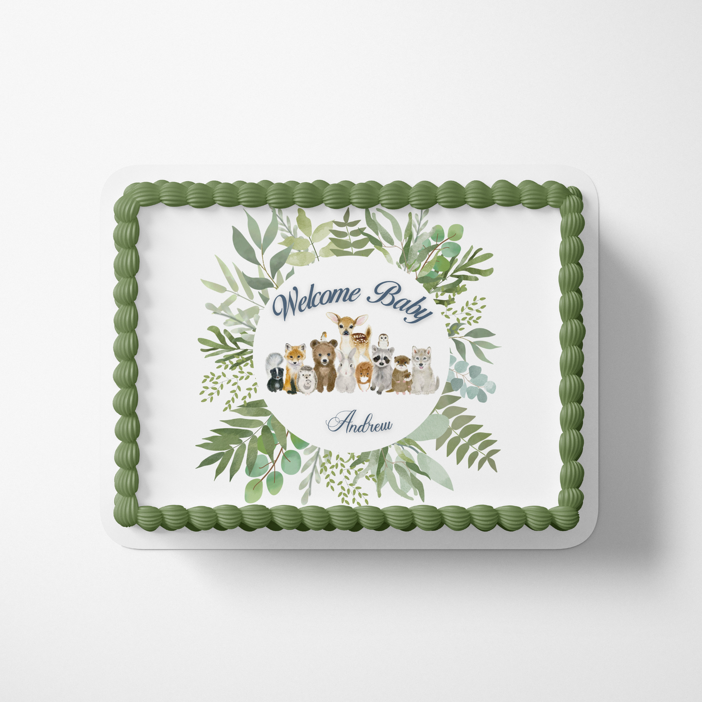 WOODLAND BABY SHOWER Cake topper edible image customizable BABY BOY WOODLAND CAKE