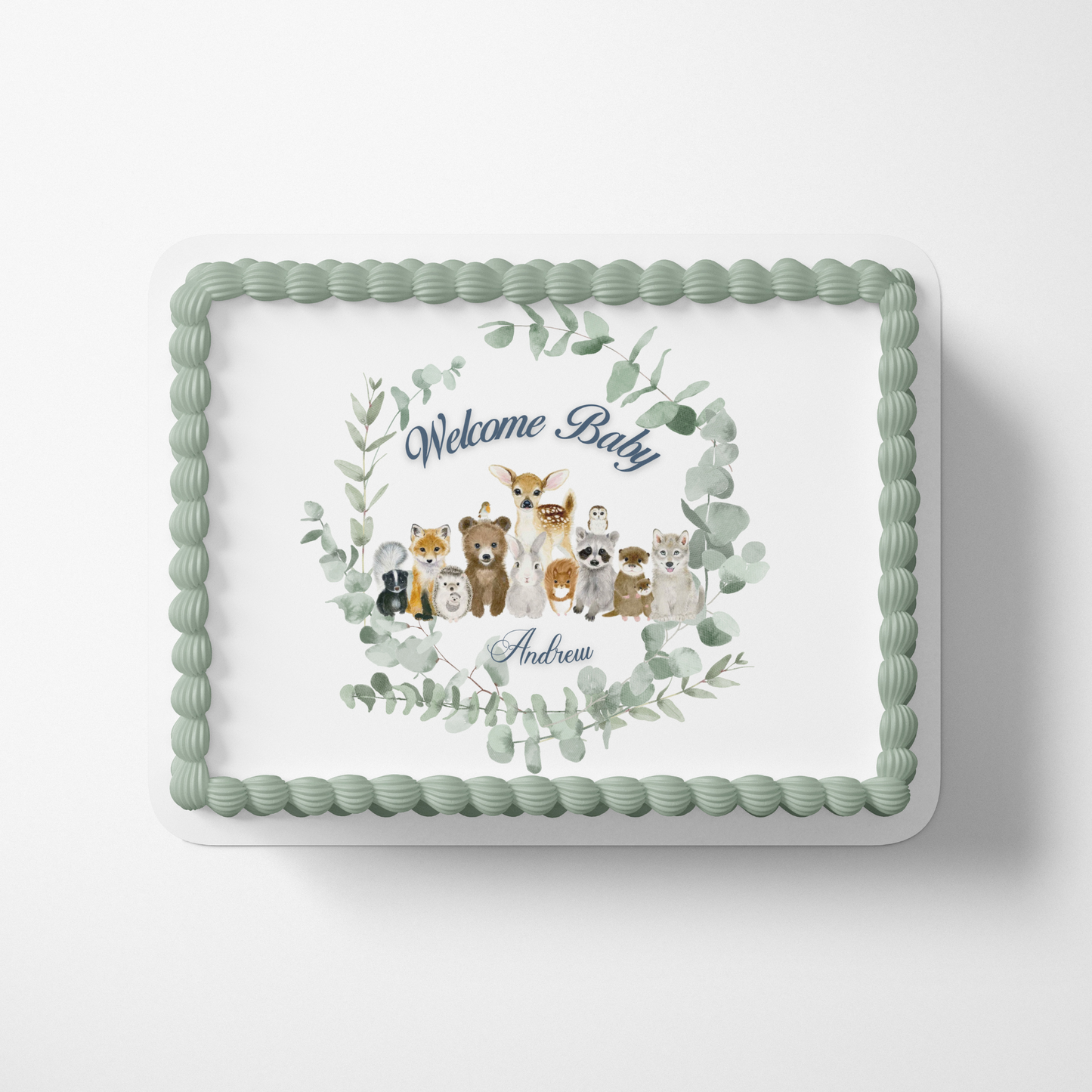 WOODLAND BABY SHOWER Cake topper edible image customizable BABY BOY WOODLAND CAKE