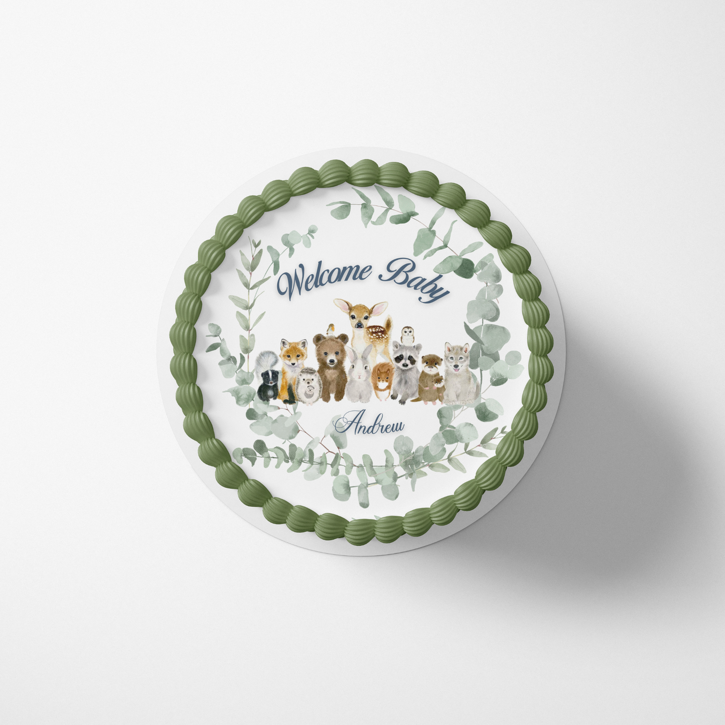 WOODLAND BABY SHOWER Cake topper edible image customizable BABY BOY WOODLAND CAKE