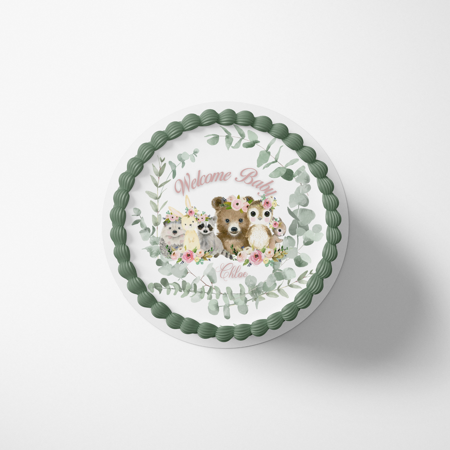 WOODLAND BABY SHOWER Cake topper edible image customizable BABY GIRL WOODLAND CAKE