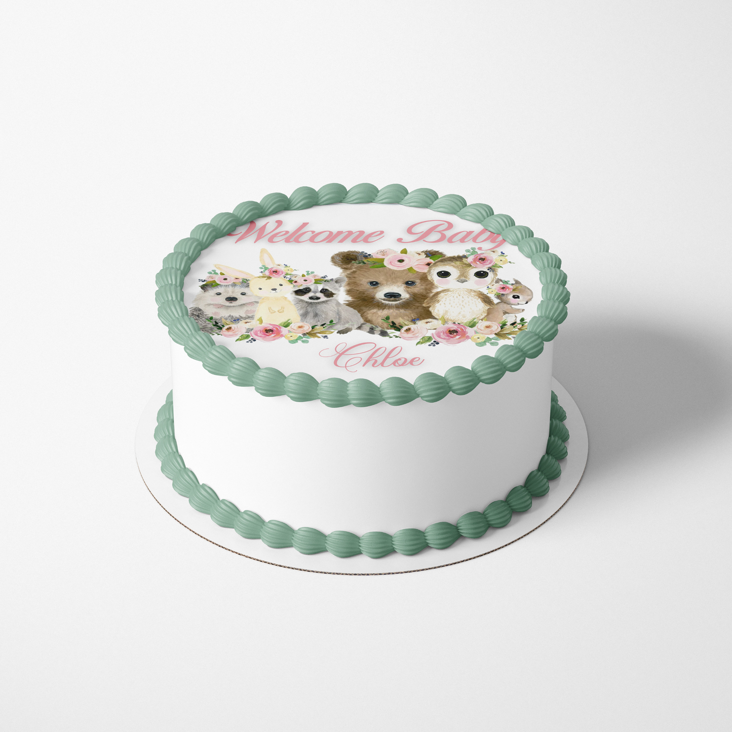 WOODLAND BABY SHOWER Cake topper edible image customizable BABY GIRL WOODLAND CAKE