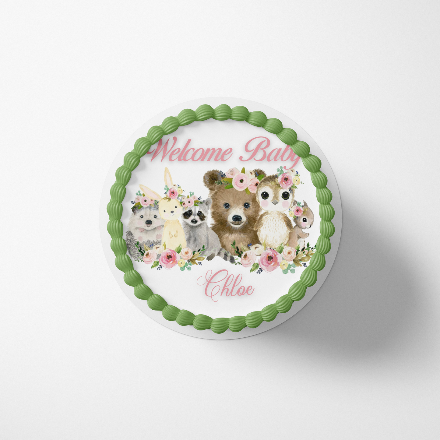 WOODLAND BABY SHOWER Cake topper edible image customizable BABY GIRL WOODLAND CAKE