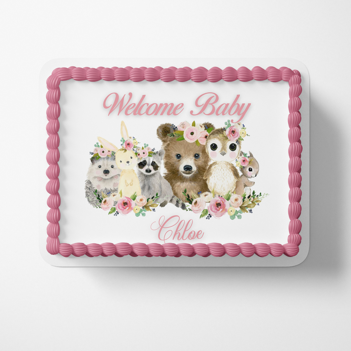 WOODLAND BABY SHOWER Cake topper edible image customizable BABY GIRL WOODLAND CAKE