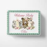 WOODLAND BABY SHOWER Cake topper edible image customizable BABY GIRL WOODLAND CAKE