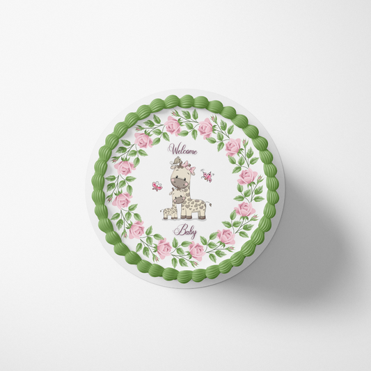 Giraffe Baby Shower Cake Topper, Elephant cake Decorations, Cake Wrap, Sheet Cake Topper