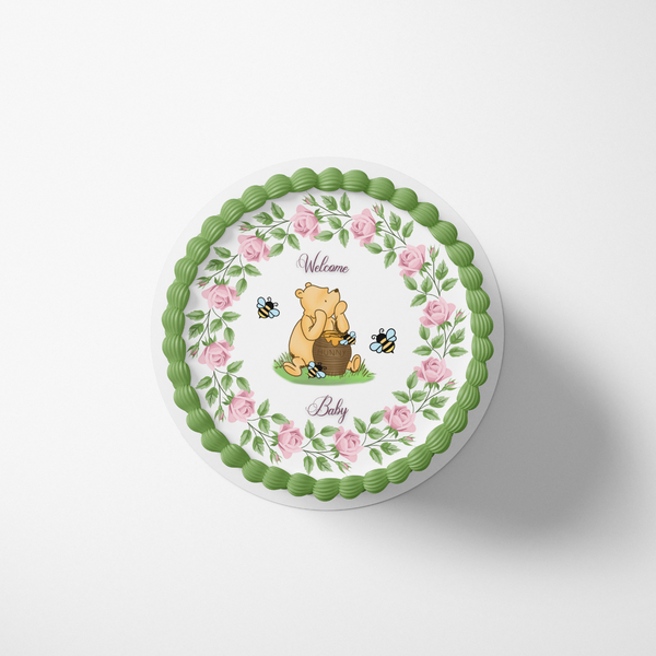 POOH BEAR BABY SHOWER CAKE EDIBLE IMAGE CAKE WRAP CUSTOMIZABLE DECORATIONS