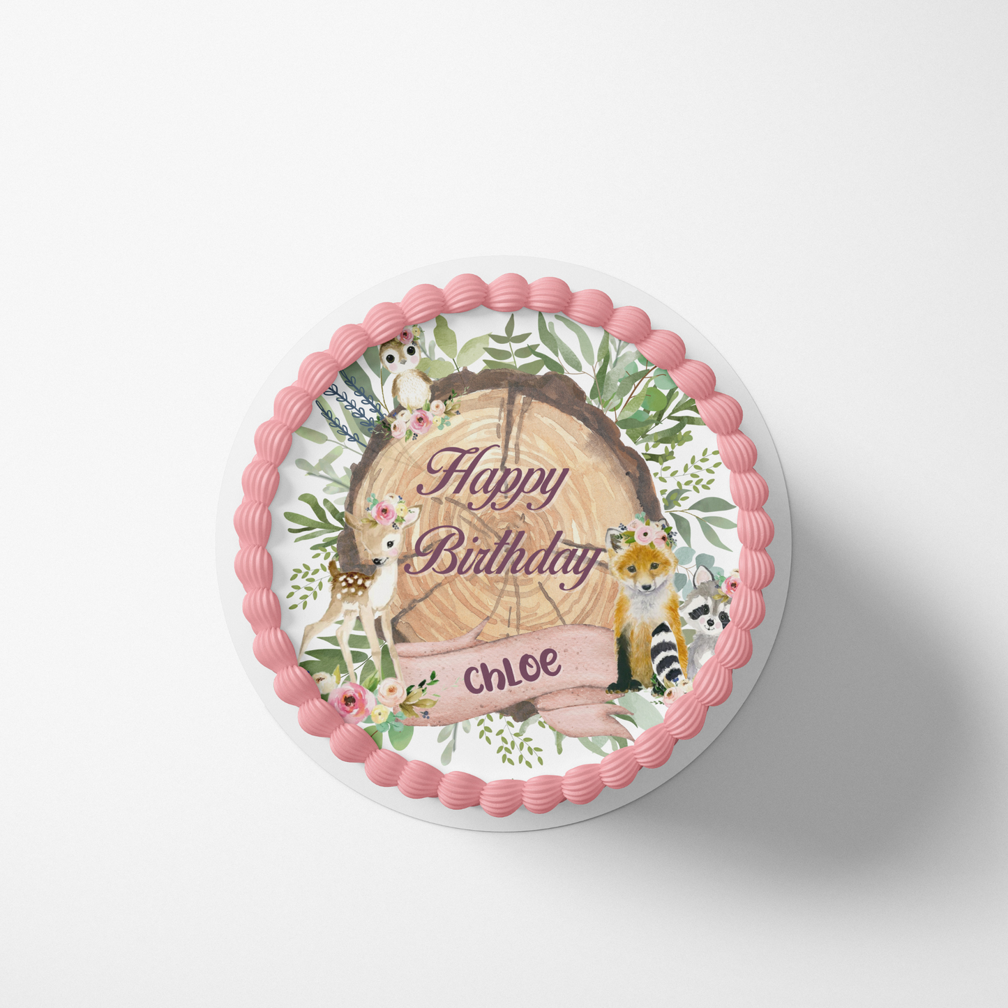 WOODLAND BABY SHOWER Cake topper edible image customizable BABY GIRL WOODLAND CAKE