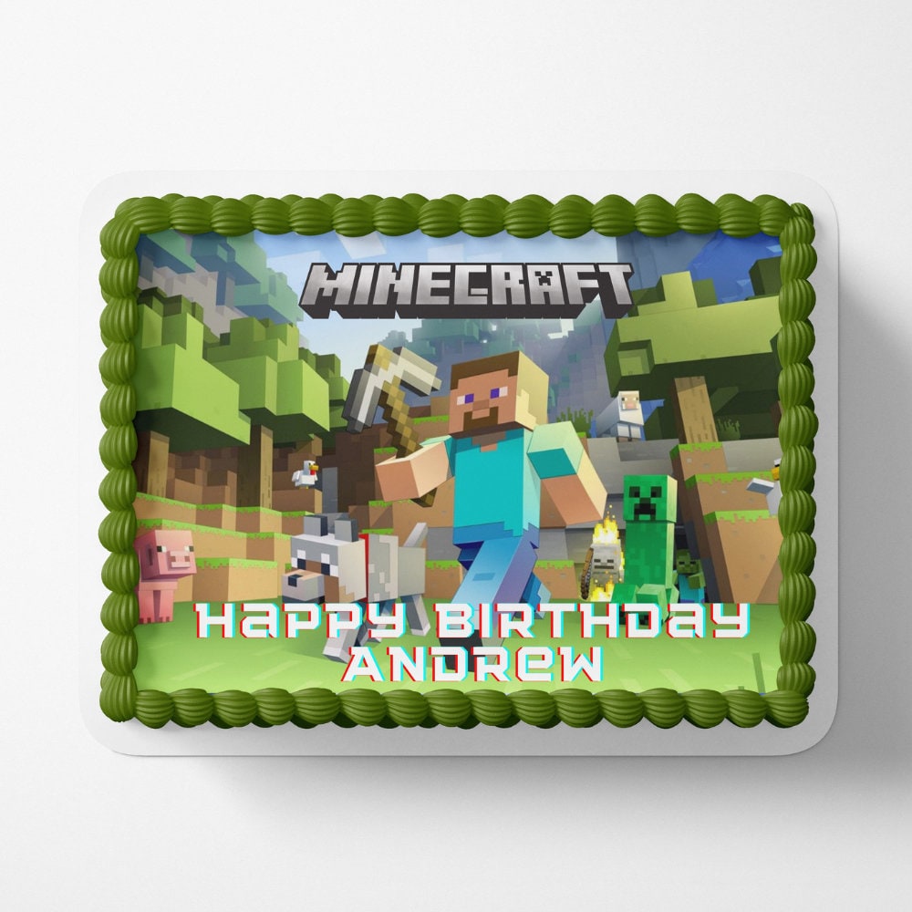 Minecraft Cake Topper Edible Image Minecraft Birthday Party Cake Topper