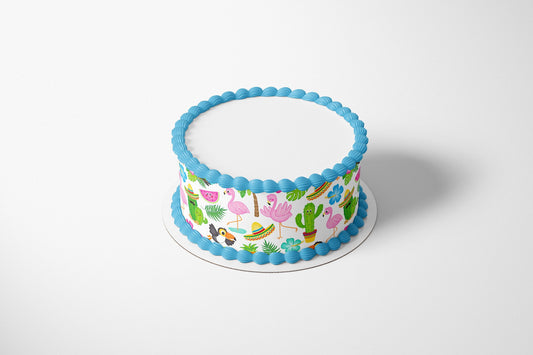 TROPICAL BEACH PARTY Edible Image Edible Paper Tropical party Flamingo cake topper beach party cactus party cactus cake Succulent