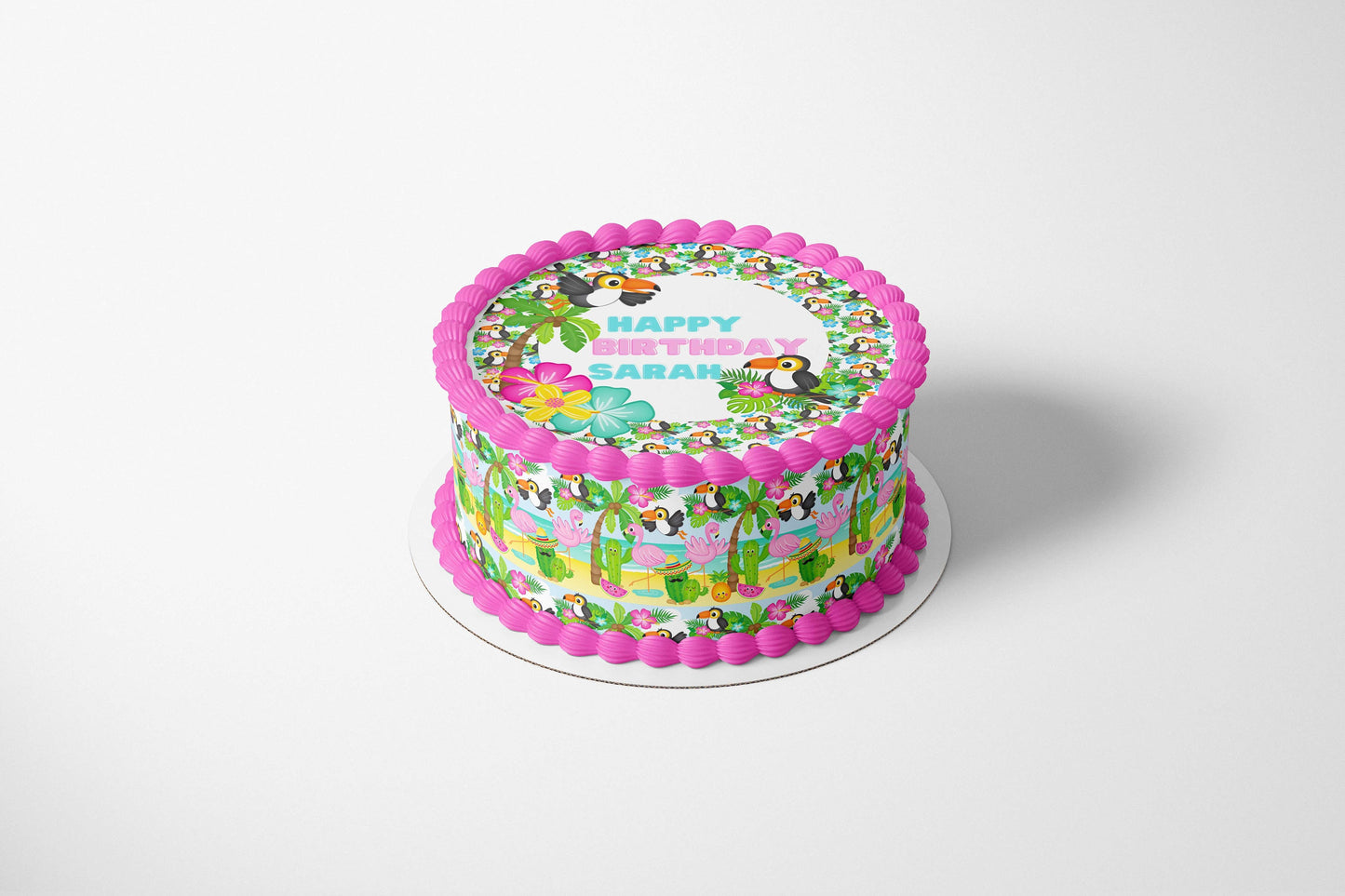 TROPICAL BEACH PARTY Edible Image Edible Paper Tropical party Flamingo cake topper beach party cactus party cactus cake Succulent