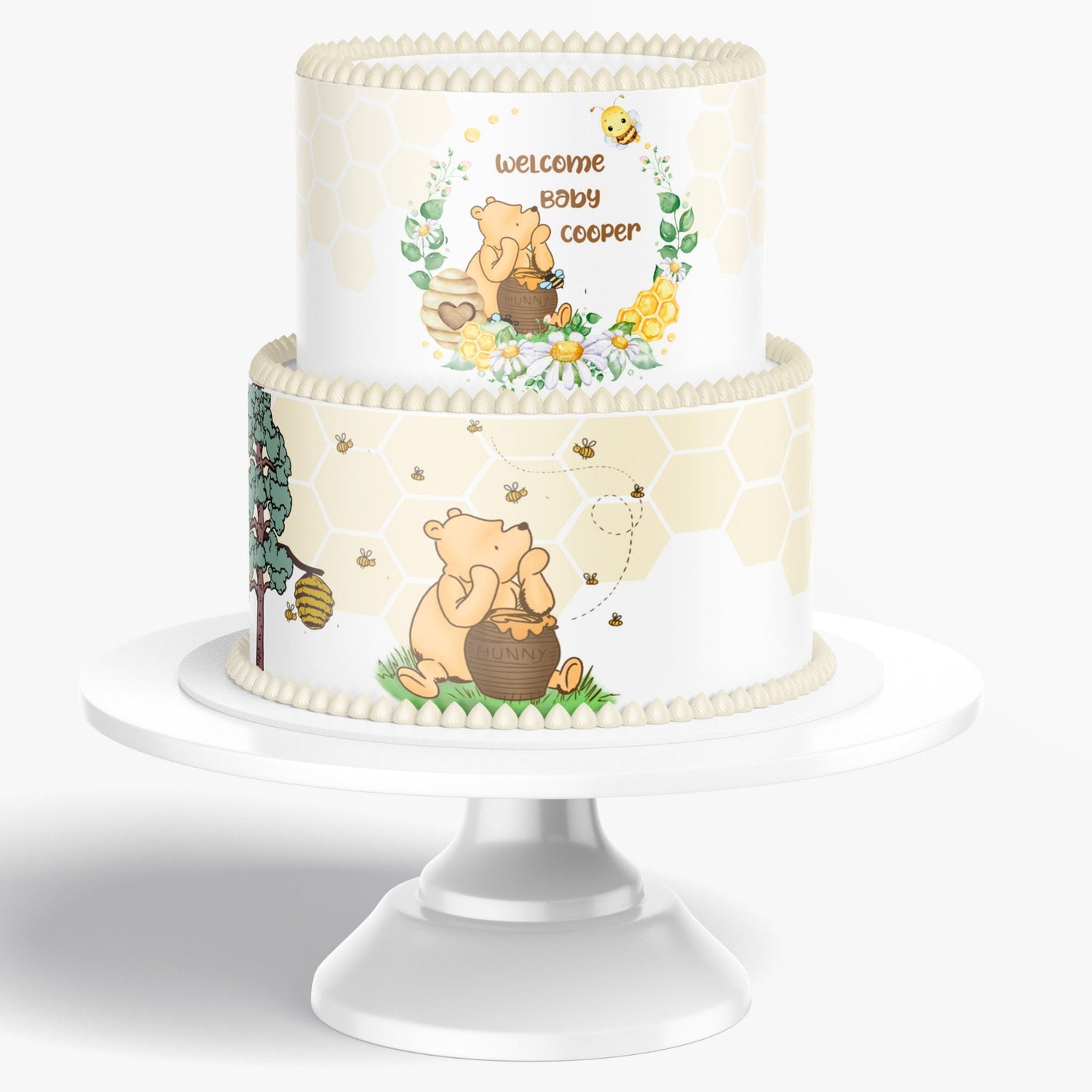 Pooh Bear Cake Side Wraps | Edible Image | Baby Shower Decor
