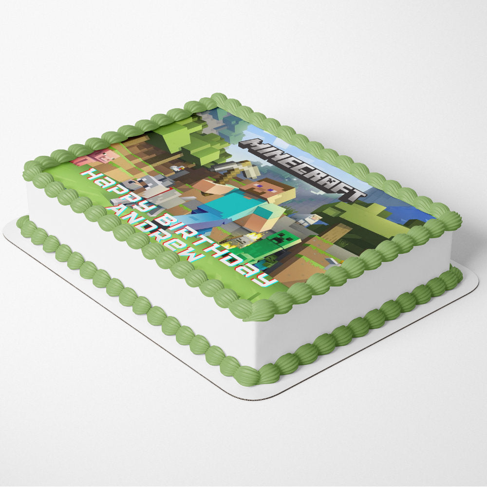 Minecraft Cake Topper Round Edible Image Mindcraft Birthday Party