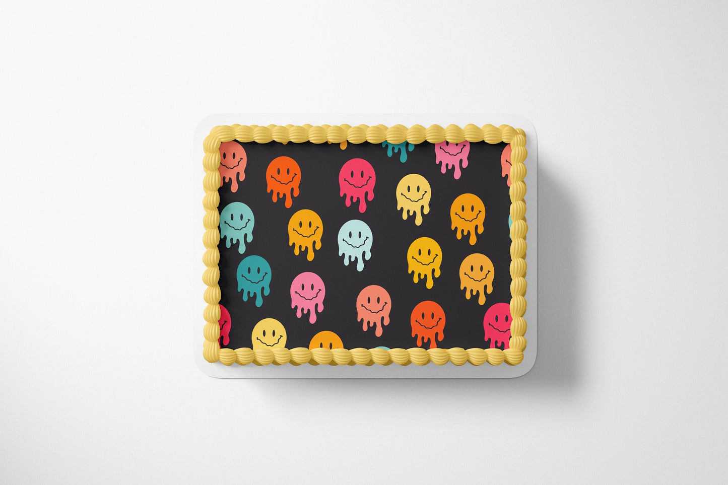 RETRO SMILEY face  BIRTHDAY Party Edible Image ghost smiley face Spooky Season retro colors retro smiley