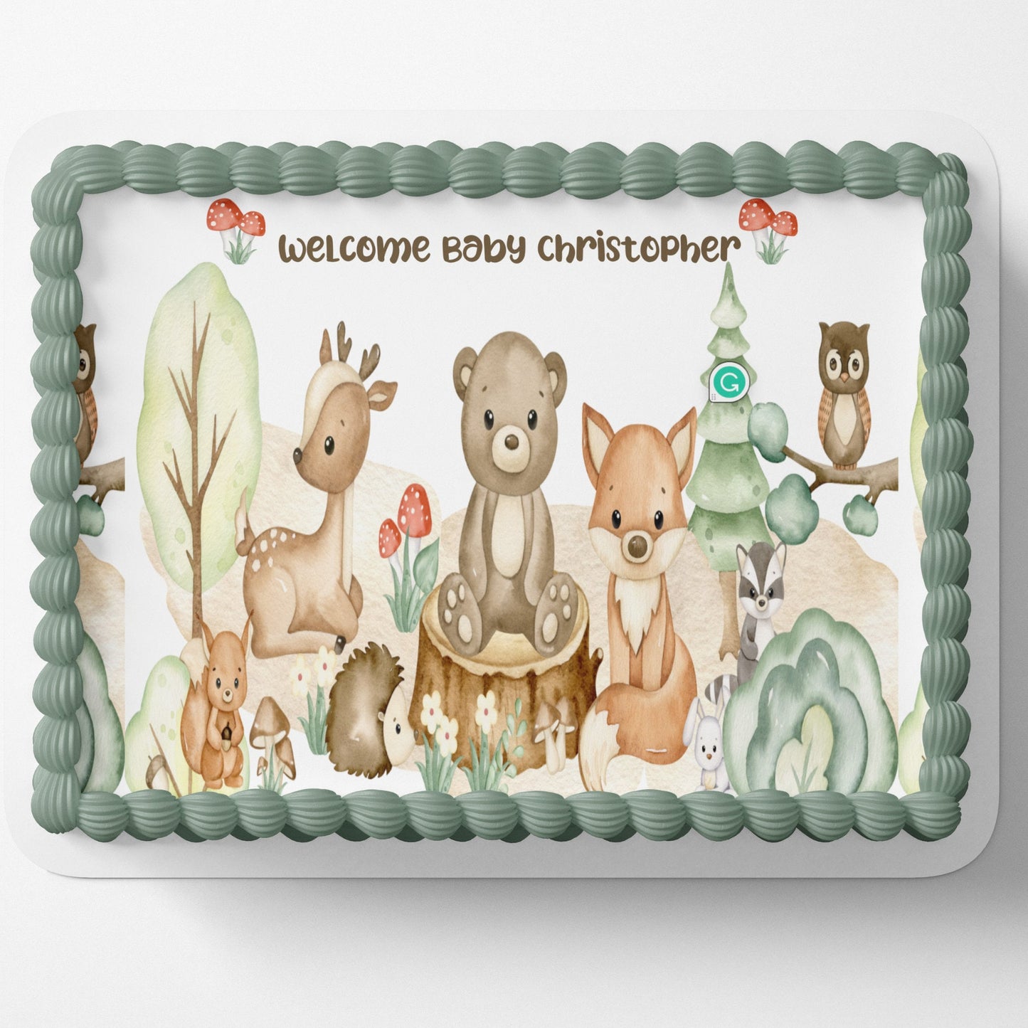 WOODLAND BABY SHOWER Cake Topper Edible Image Woodland Edible Image Forest Baby shower cake Decorations Personalized cake topper