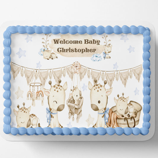 SAFARI BABY SHOWER cake topper edible image Giraffe Baby shower cake topper Jungle theme baby shower