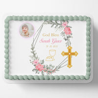 BAPTISM CAKE TOPPER Baptism Edible Image Christening Cake Topper Christening Edible Image Personalizable Cake Topper Cross Holy Communion