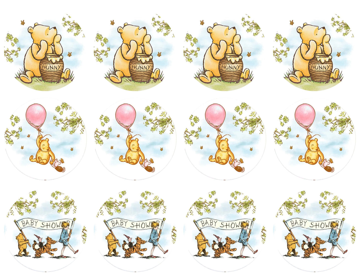 POOH BEAR CUPCAKE Toppers Baby Shower Cupcake toppers Pooh bear baby shower cake Vintage Pooh bear Cupcake toppers Edible Cupcake toppers