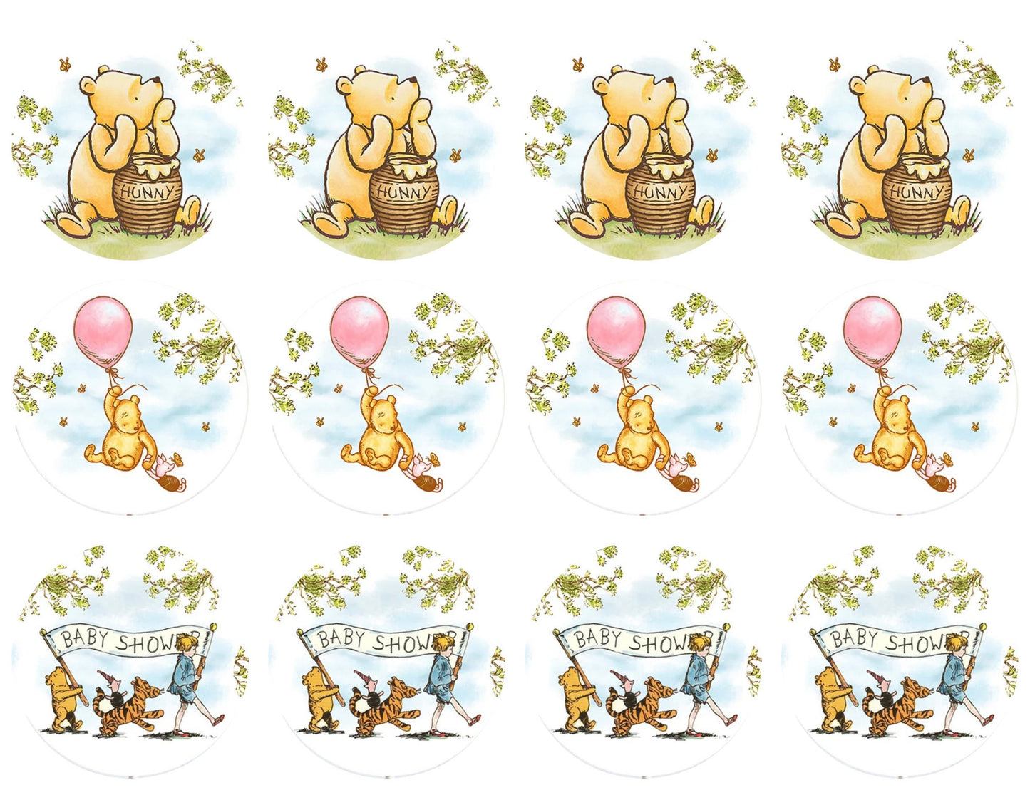 POOH BEAR CUPCAKE Toppers Baby Shower Cupcake toppers Pooh bear baby shower cake Vintage Pooh bear Cupcake toppers Edible Cupcake toppers