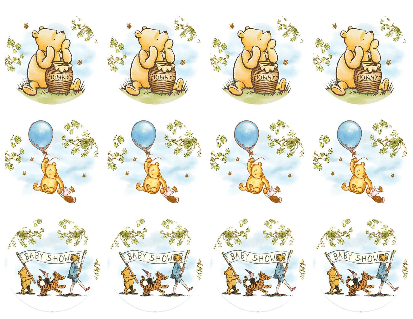 POOH BEAR CUPCAKE Toppers Baby Shower Cupcake toppers Pooh bear baby shower cake Vintage Pooh bear Cupcake toppers Edible Cupcake toppers