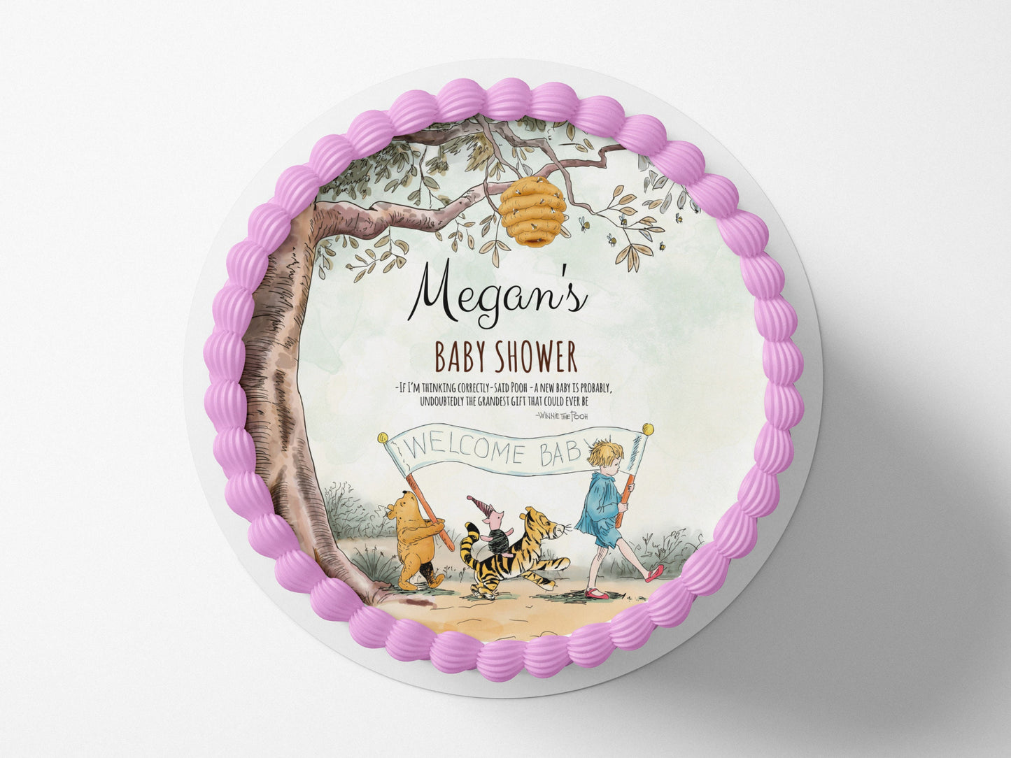 POOH BEAR BABY Shower Cake/Cake Wrap/Icing Sheet/Edible Image/pooh bear cake wrap/pooh bear icing sheet/pooh bear cake topper