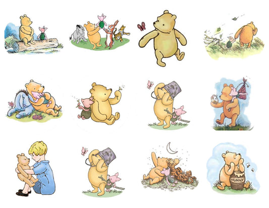 POOH BEAR CUPCAKE Toppers Baby Shower Cupcake toppers Pooh bear baby shower cake Vintage Pooh bear Cupcake toppers Edible Cupcake toppers