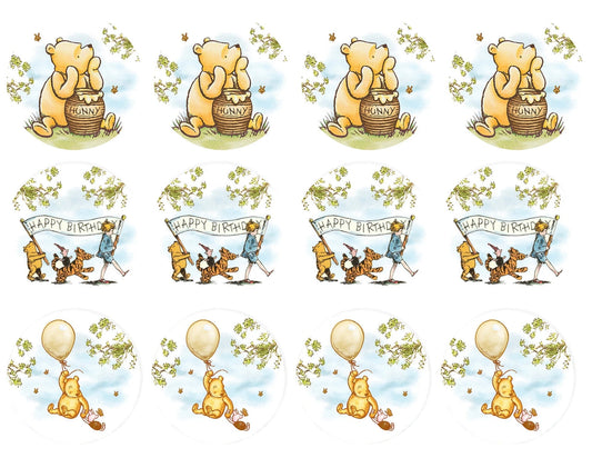 POOH BEAR CUPCAKE Toppers Baby Shower Cupcake toppers Pooh bear baby shower cake Vintage Pooh bear Cupcake toppers Edible Cupcake toppers