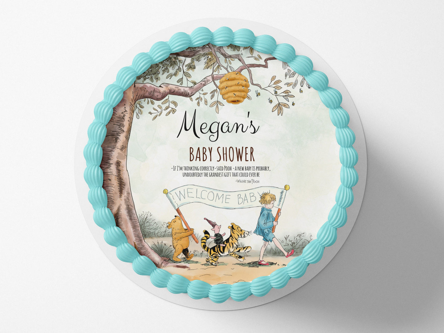 POOH BEAR BABY Shower Cake/Cake Wrap/Icing Sheet/Edible Image/pooh bear cake wrap/pooh bear icing sheet/pooh bear cake topper