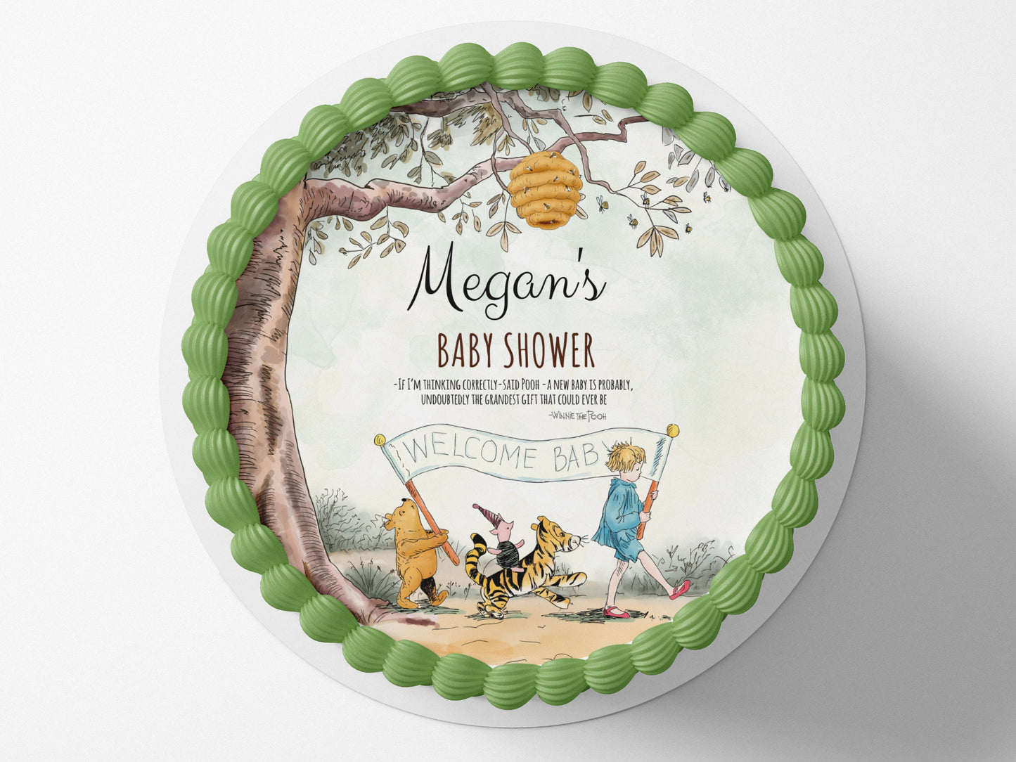 POOH BEAR BABY Shower Cake/Cake Wrap/Icing Sheet/Edible Image/pooh bear cake wrap/pooh bear icing sheet/pooh bear cake topper