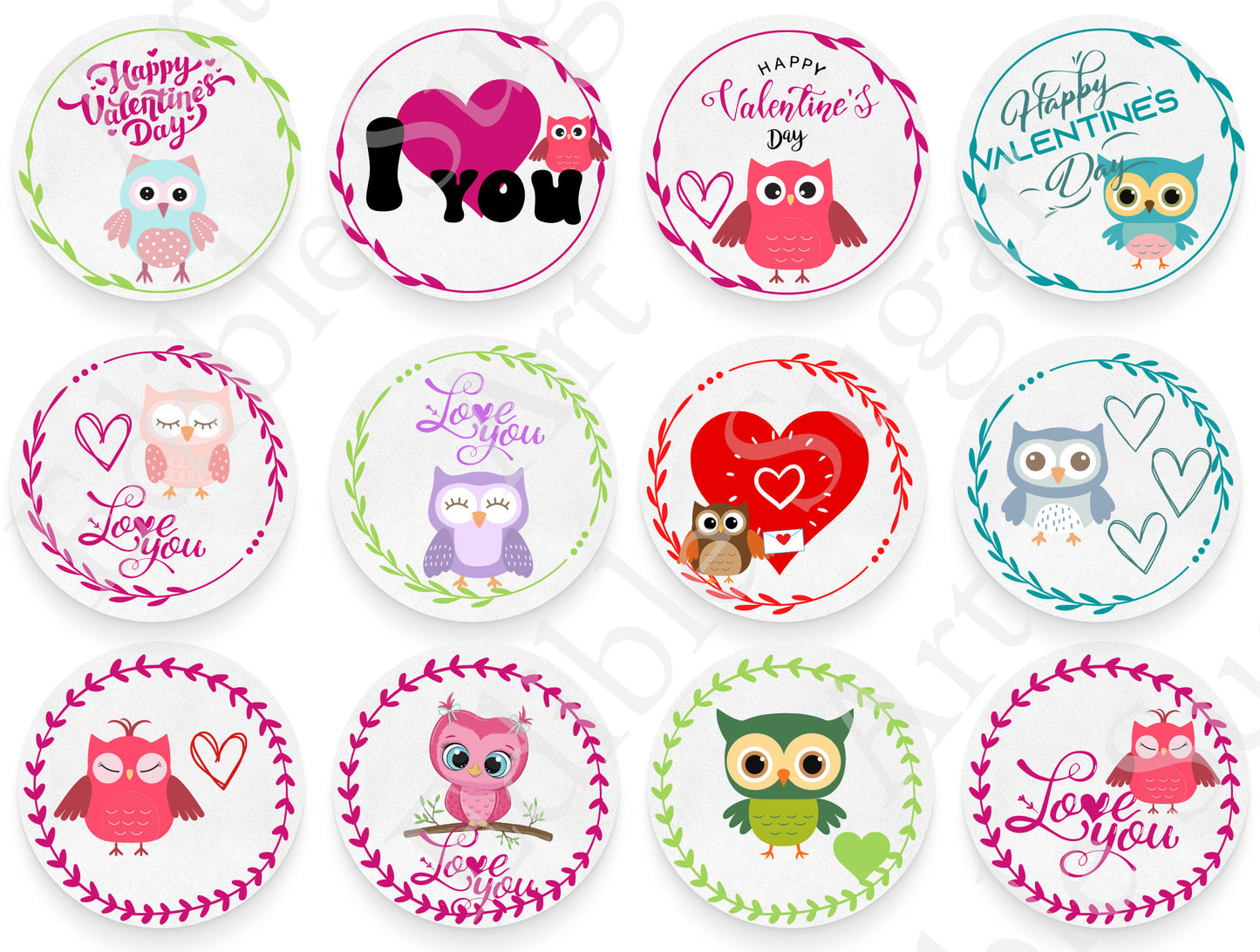 VALENTINE'S DAY CUPCAKE Toppers Owl Edible Image Valentine Owl cake topper Valentine cupcake topper Valentines cupcake toppers Love