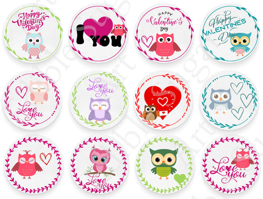 VALENTINE'S DAY CUPCAKE Toppers Owl Edible Image Valentine Owl cake topper Valentine cupcake topper Valentines cupcake toppers Love