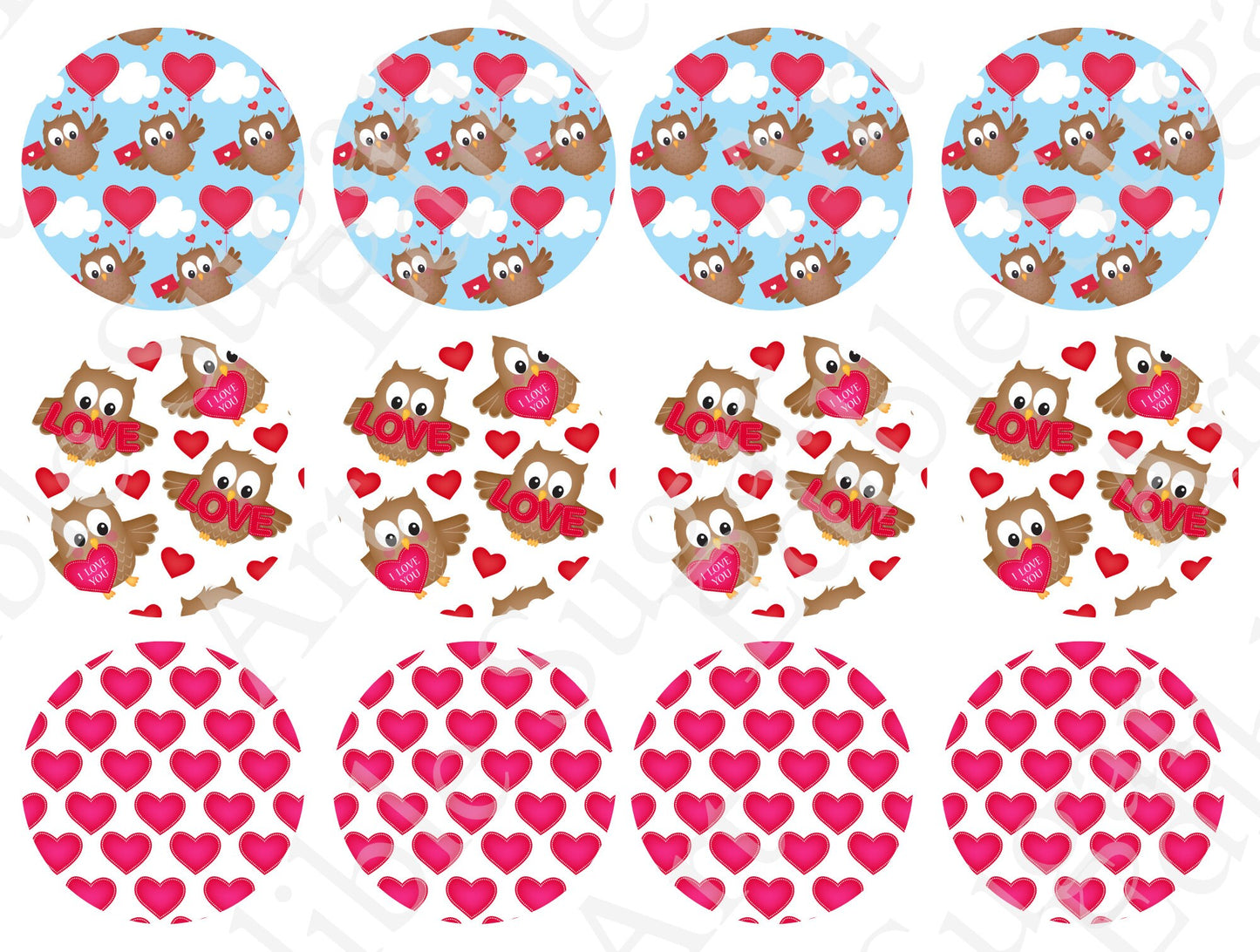 VALENTINE'S DAY Owl CUPCAKE Toppers Edible Image Valentine's Day Owl cake topper Valentine's Day cupcake topper Valentines cupcake t