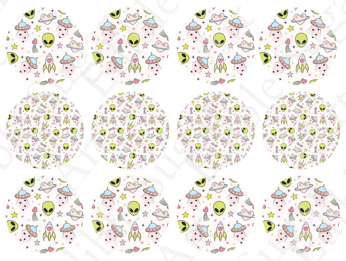 VALENTINE'S DAY Aliens CUPCAKE Toppers Edible Image Valentine's Day alien cake topper Valentine's Day cupcake topper Valentines cupcake t