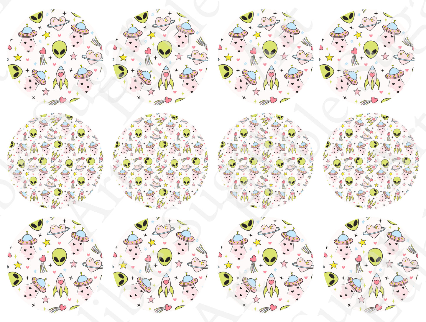 VALENTINE'S DAY Aliens CUPCAKE Toppers Edible Image Valentine's Day alien cake topper Valentine's Day cupcake topper Valentines cupcake t
