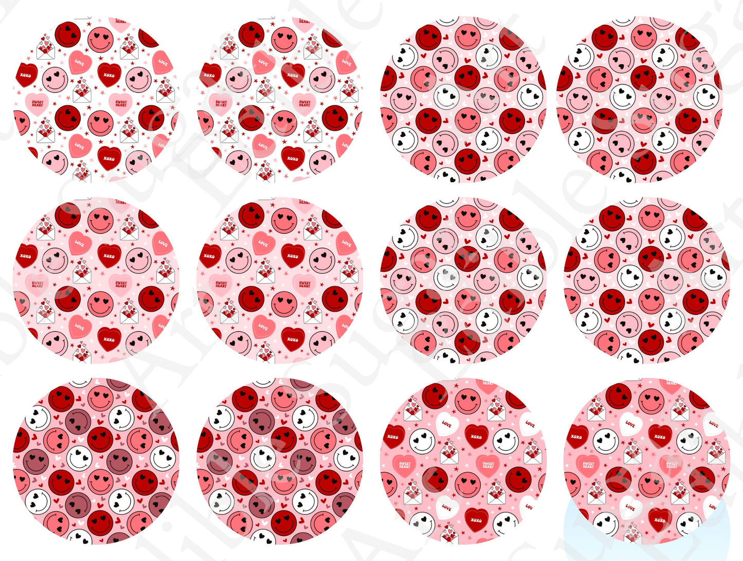 VALENTINE'S DAY Smiley face CUPCAKE Toppers Edible Image Valentine's Day cake topper Valentine's Day cupcake topper Valentines cupcake t