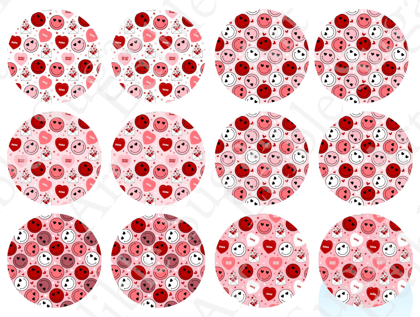 VALENTINE'S DAY Smiley face CUPCAKE Toppers Edible Image Valentine's Day cake topper Valentine's Day cupcake topper Valentines cupcake t
