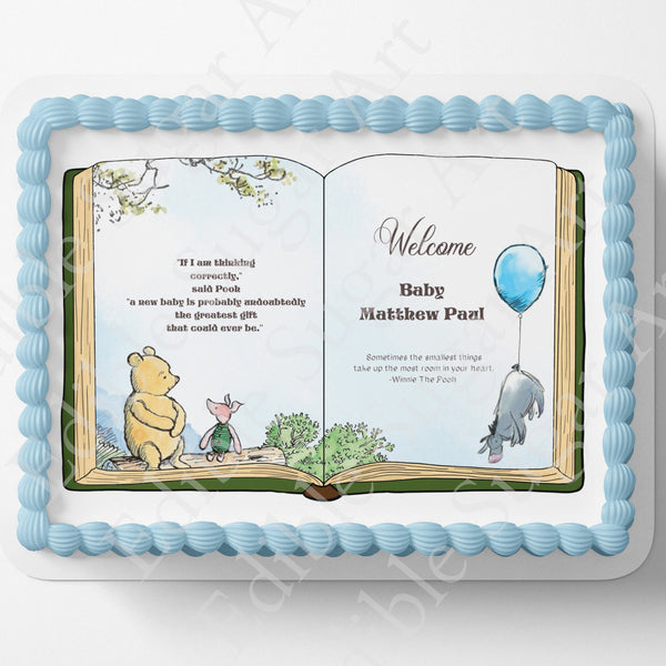 Pooh Bear Cake Topper | Baby Shower | Vintage Story Book | Classic Pooh | Edible Image