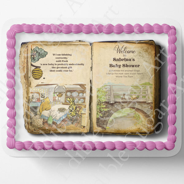 Pooh Bear | Baby Shower | Cake Topper | Edible Image | Vintage Storybook | Photo on Cake