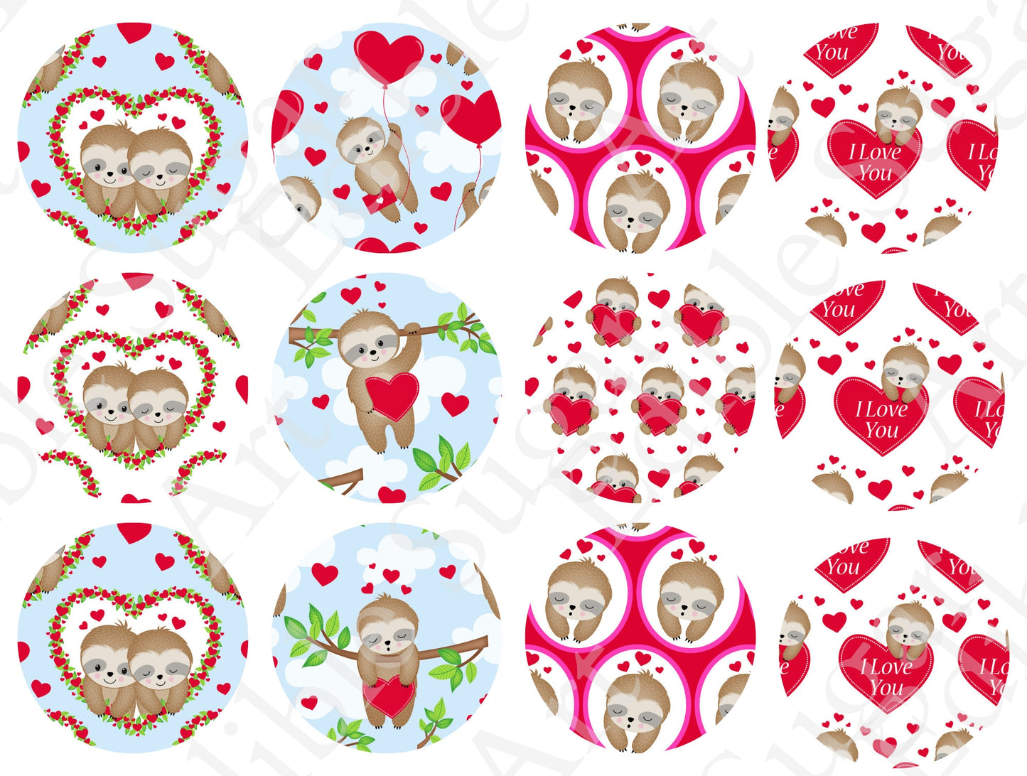 VALENTINE'S DAY Sloth CUPCAKE Toppers Edible Image Valentine's Day sloth cake topper Valentine's Day cupcake topper Valentines cupcake t