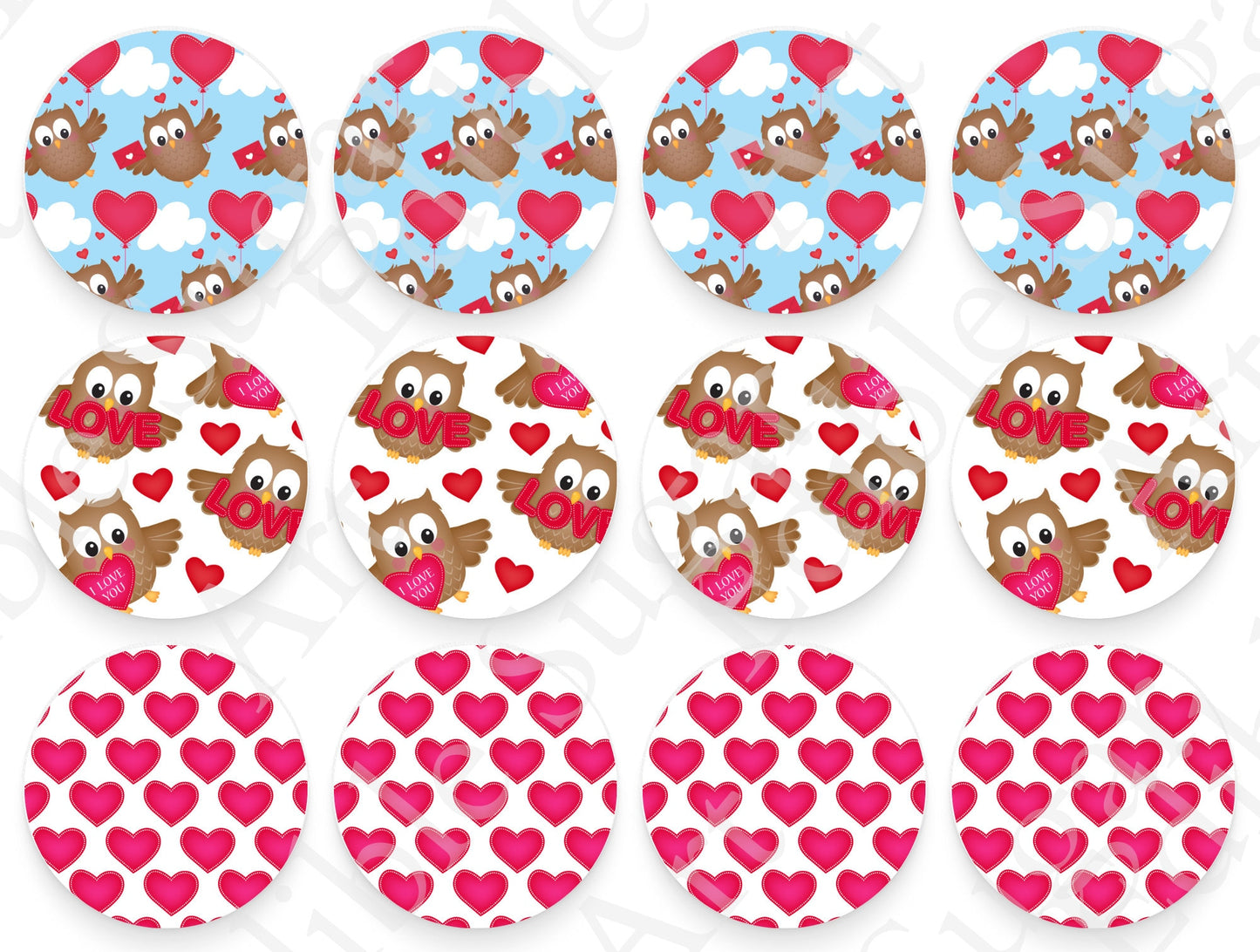 VALENTINE'S DAY Owl CUPCAKE Toppers Edible Image Valentine's Day Owl cake topper Valentine's Day cupcake topper Valentines cupcake t