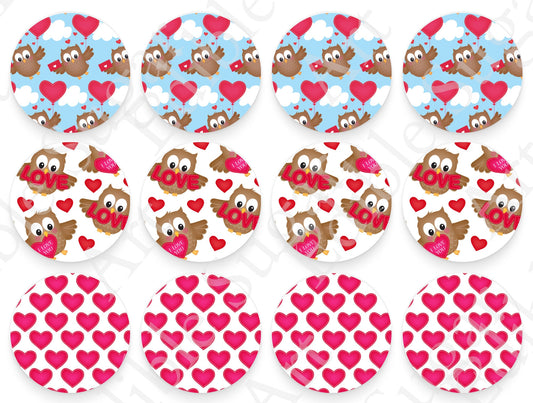 VALENTINE'S DAY Owl CUPCAKE Toppers Edible Image Valentine's Day Owl cake topper Valentine's Day cupcake topper Valentines cupcake t