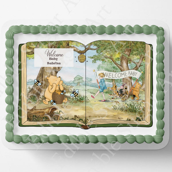 Pooh Bear Cake Topper | Baby Shower | Vintage Story Book | Classic Pooh | Edible Image